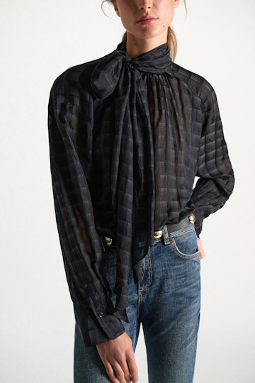 Dorothee Schumacher Semi-sheer cotton-silk check blouse smoked pearl