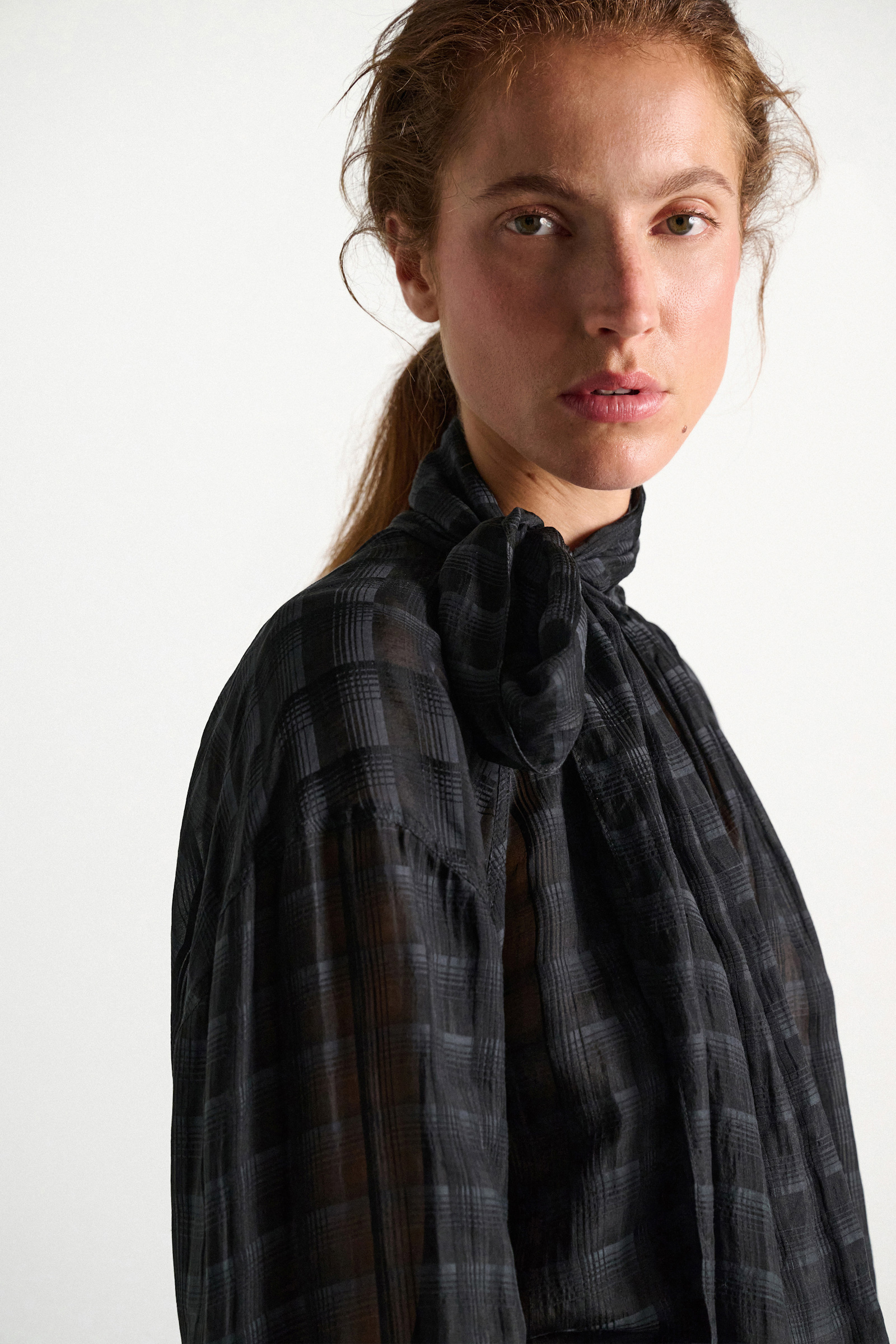 Dorothee Schumacher Semi-sheer cotton-silk check blouse smoked pearl