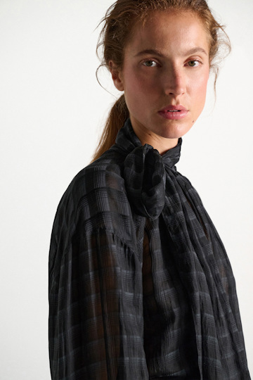 Dorothee Schumacher Semi-sheer cotton-silk check blouse smoked pearl