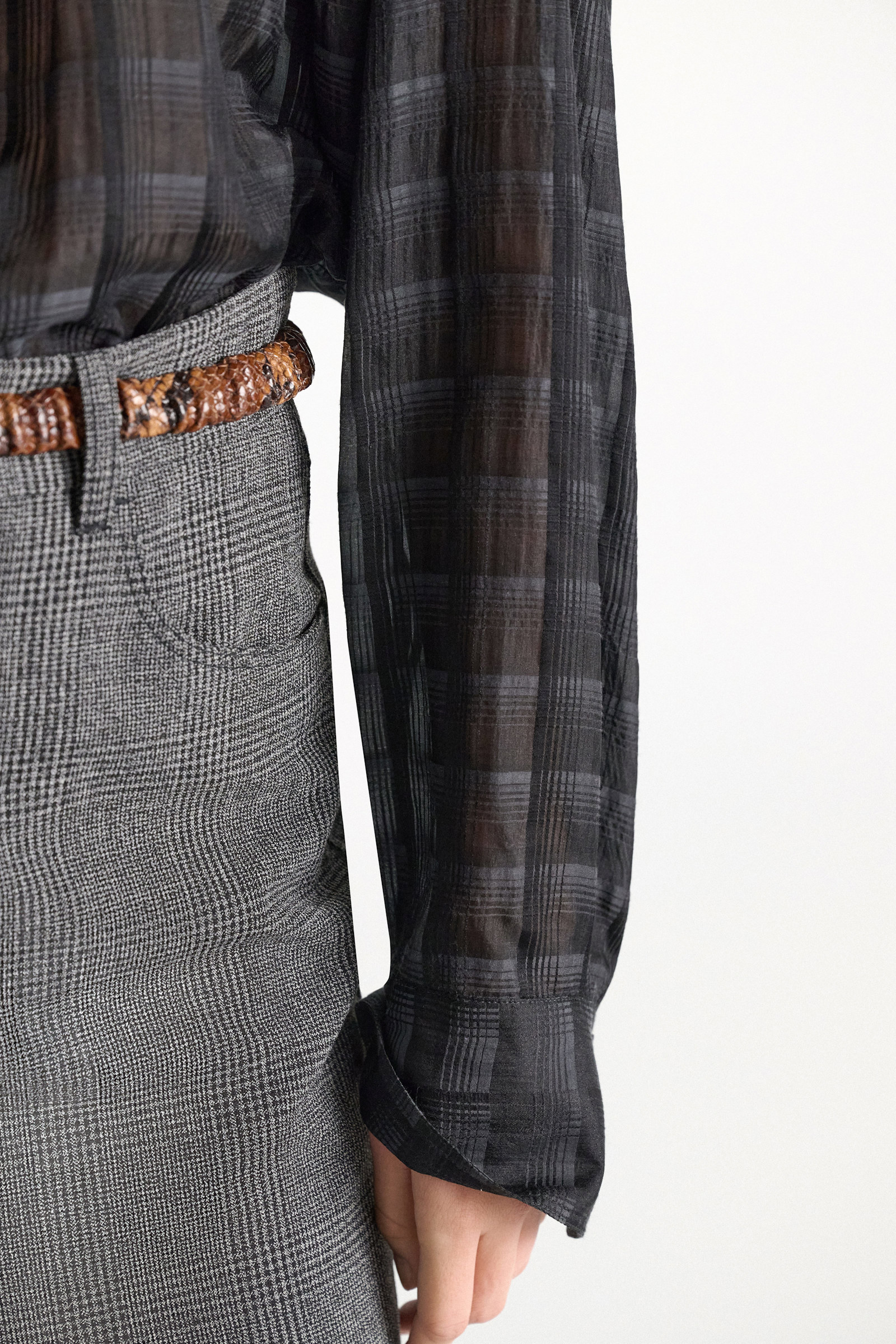 Dorothee Schumacher Semi-sheer cotton-silk check blouse smoked pearl Model Detail View