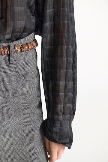 Dorothee Schumacher Semi-sheer cotton-silk check blouse smoked pearl Model Detail View