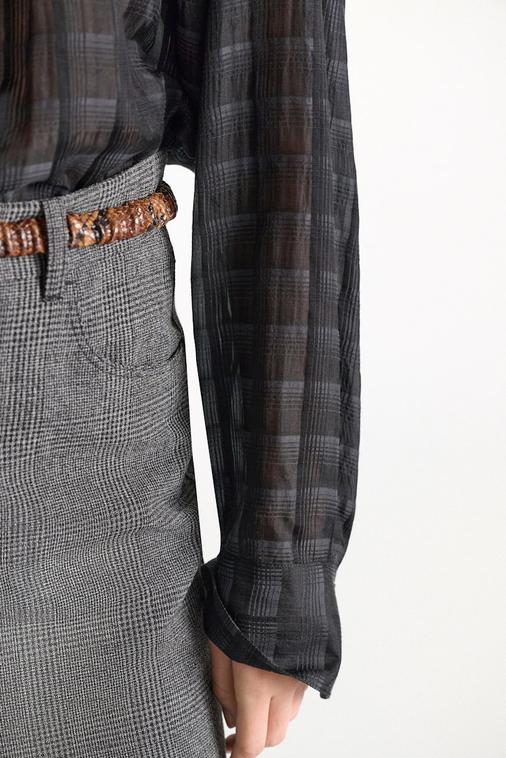 Dorothee Schumacher Semi-sheer cotton-silk check blouse smoked pearl Model Detail View