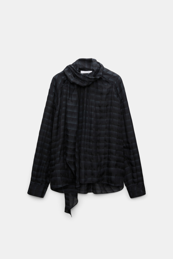 Dorothee Schumacher Semi-sheer cotton-silk check blouse smoked pearl
