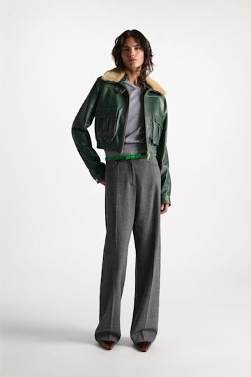 Dorothee Schumacher Leather bomber jacket deep green Model Front View