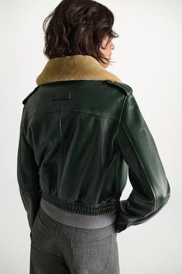 Dorothee Schumacher Leather bomber jacket deep green Model Detail View