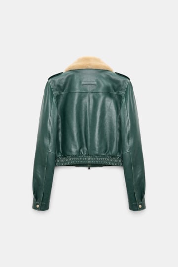 Dorothee Schumacher Leather bomber jacket deep green Product Detail View