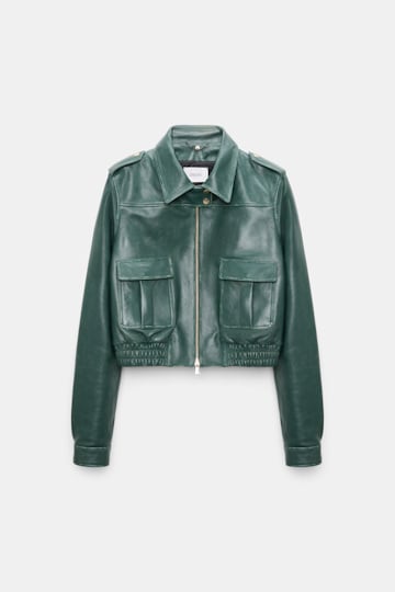 Dorothee Schumacher Leather bomber jacket deep green Product Detail View