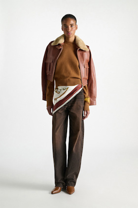 Dorothee Schumacher Leather bomber jacket cinnamon Model Front View