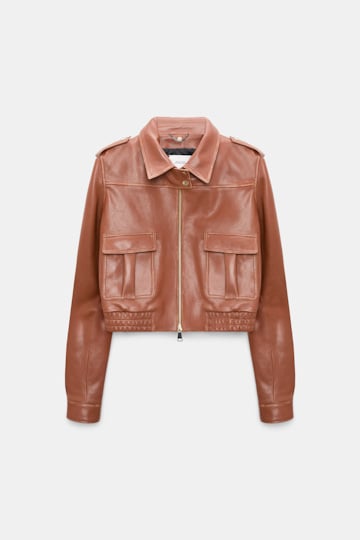 Dorothee Schumacher Leather bomber jacket cinnamon Product Detail View