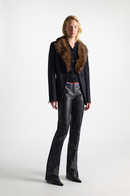 Dorothee Schumacher Full length leather flares midnight navy