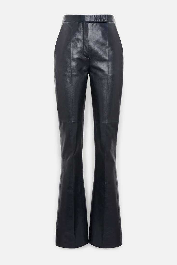 Dorothee Schumacher Long Kickflared Lederhose midnight navy