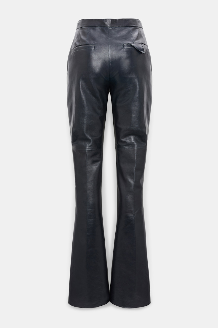 Dorothee Schumacher Long Kickflared Lederhose midnight navy