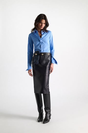 Dorothee Schumacher Leather pencil skirt midnight navy