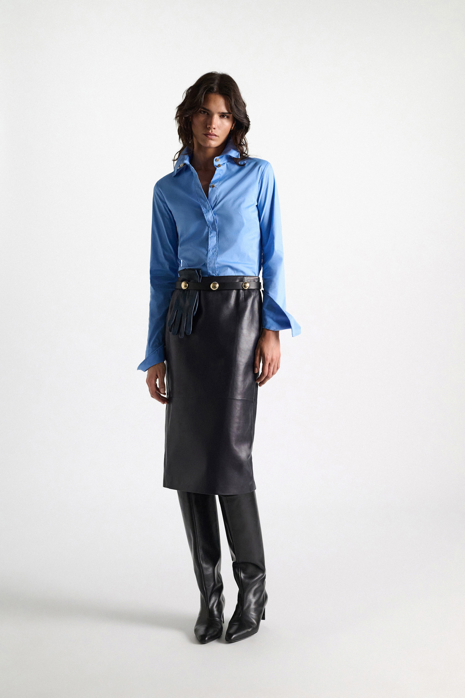 Dorothee Schumacher Leather pencil skirt midnight navy
