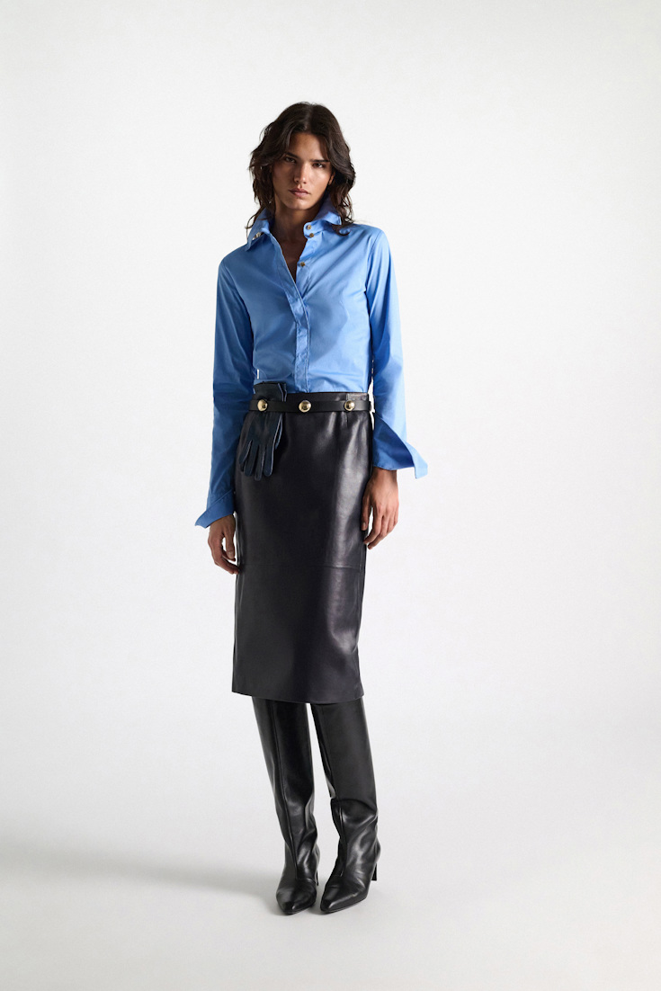 Dorothee Schumacher Leather pencil skirt midnight navy