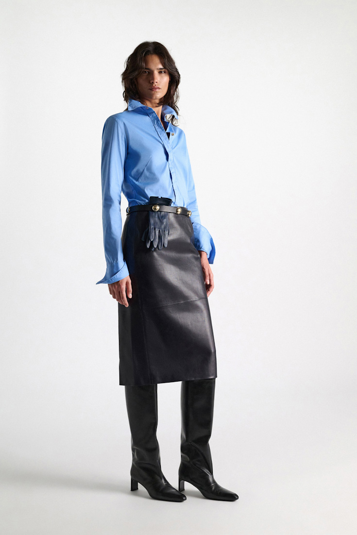 Dorothee Schumacher Leather pencil skirt midnight navy