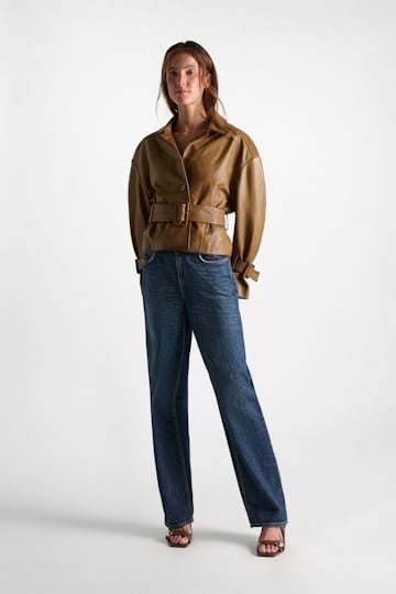 Dorothee Schumacher Belted leather jacket saffron