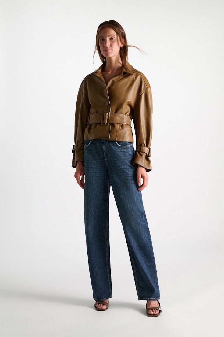 Dorothee Schumacher Belted leather jacket saffron