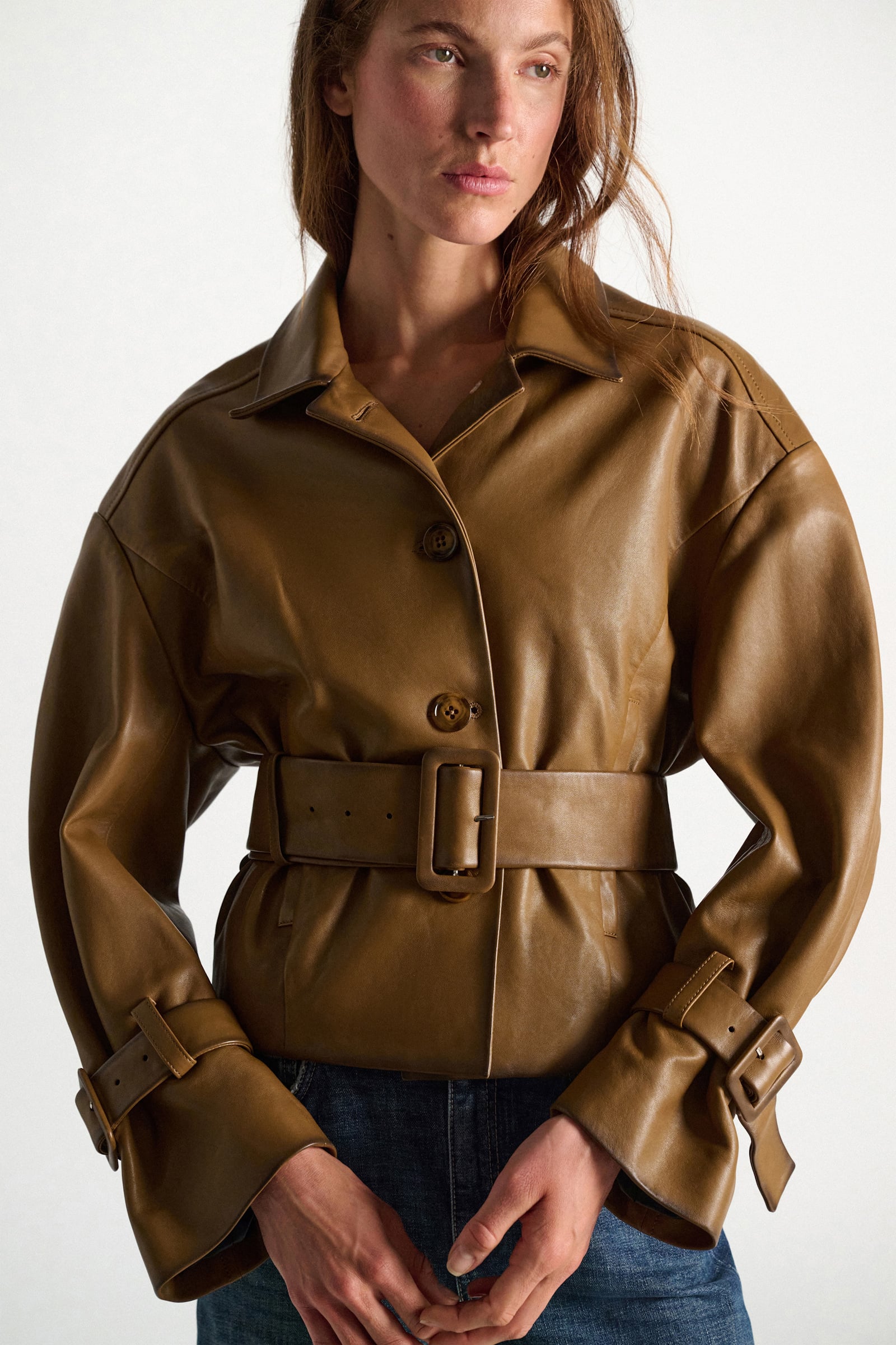 Dorothee Schumacher Belted leather jacket saffron