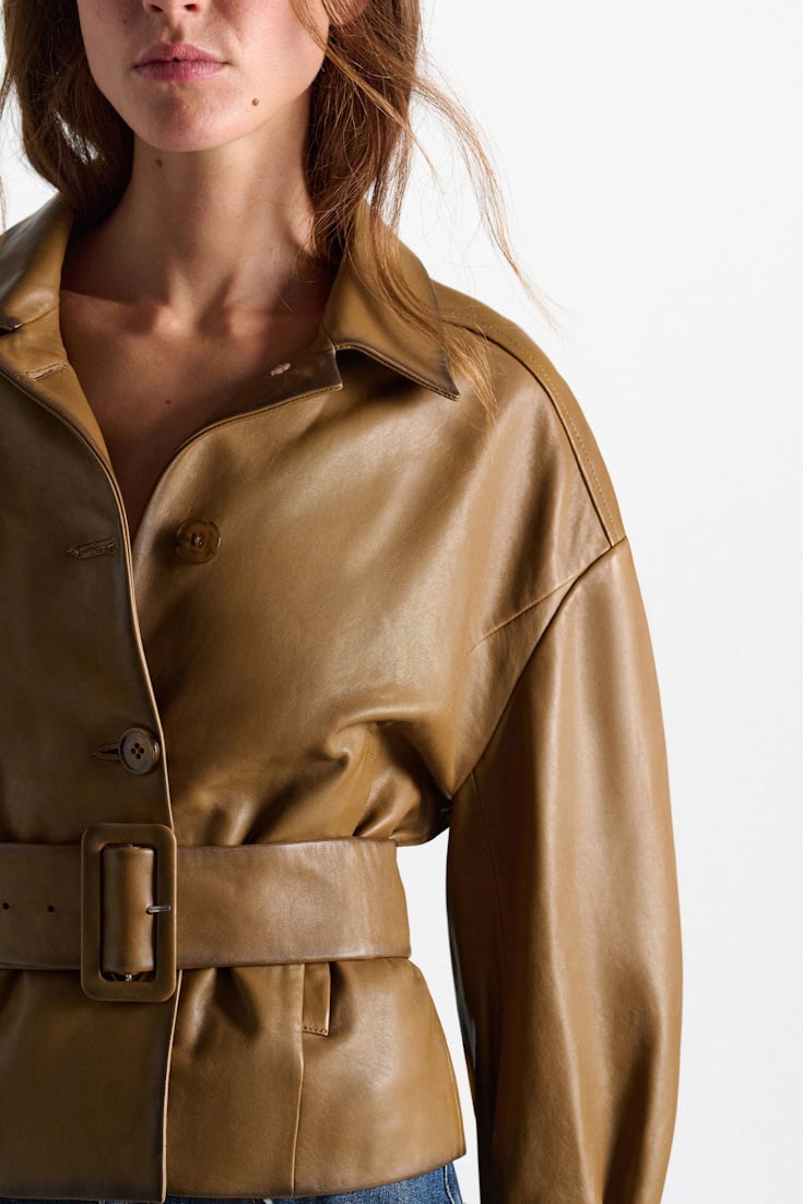 Dorothee Schumacher Belted leather jacket saffron