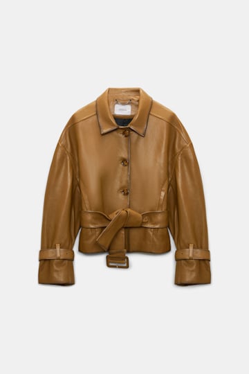 Dorothee Schumacher Belted leather jacket saffron