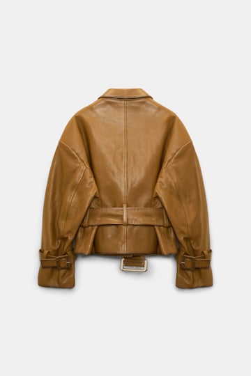 Dorothee Schumacher Belted leather jacket saffron