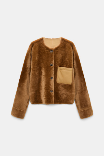 Dorothee Schumacher Reversible lamb fur jacket cinnamon tweed Product Front View