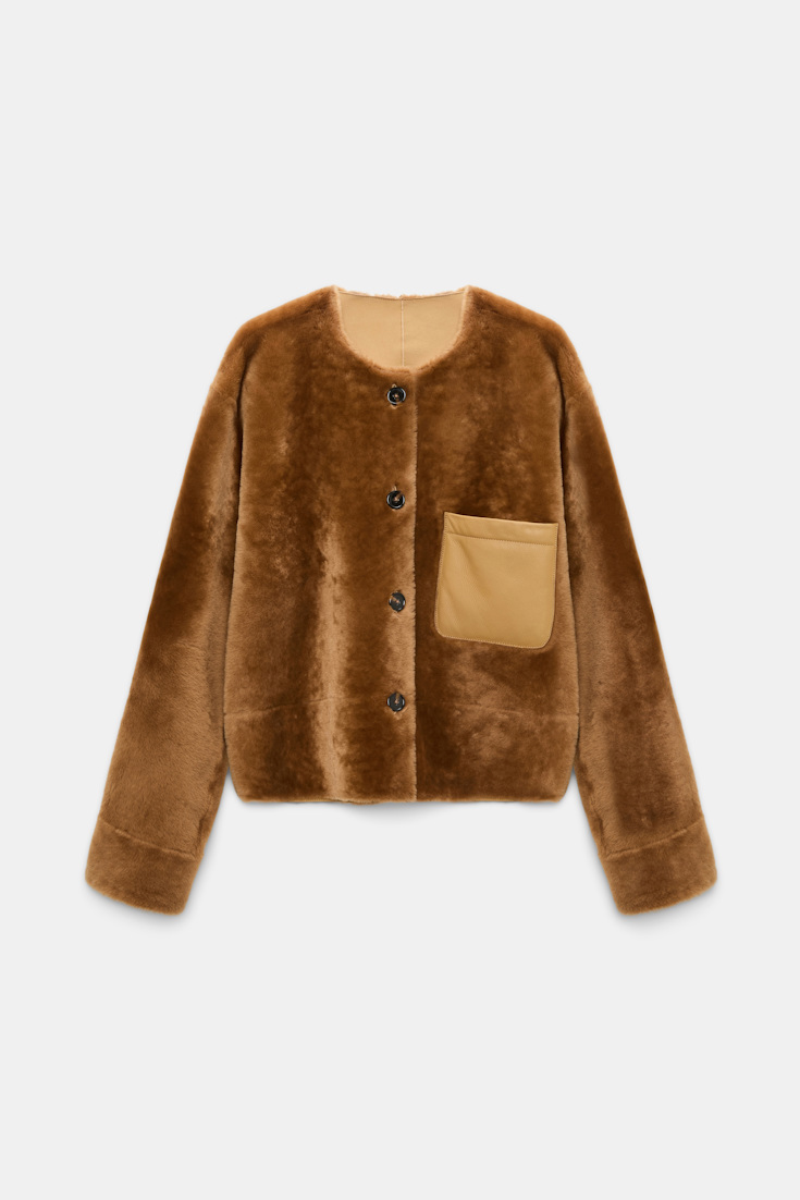 Dorothee Schumacher Reversible lamb fur jacket cinnamon tweed Product Front View