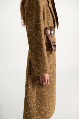 Dorothee Schumacher Bouclé herringbone tweed coat saffron tweed
