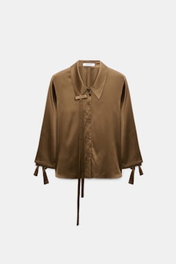 Dorothee Schumacher Slim satin blouse with ties porcini