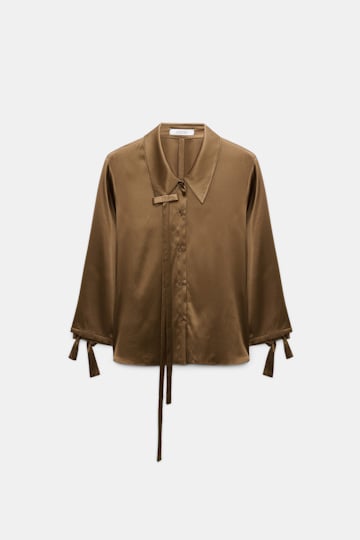 Dorothee Schumacher Slim satin blouse with ties porcini