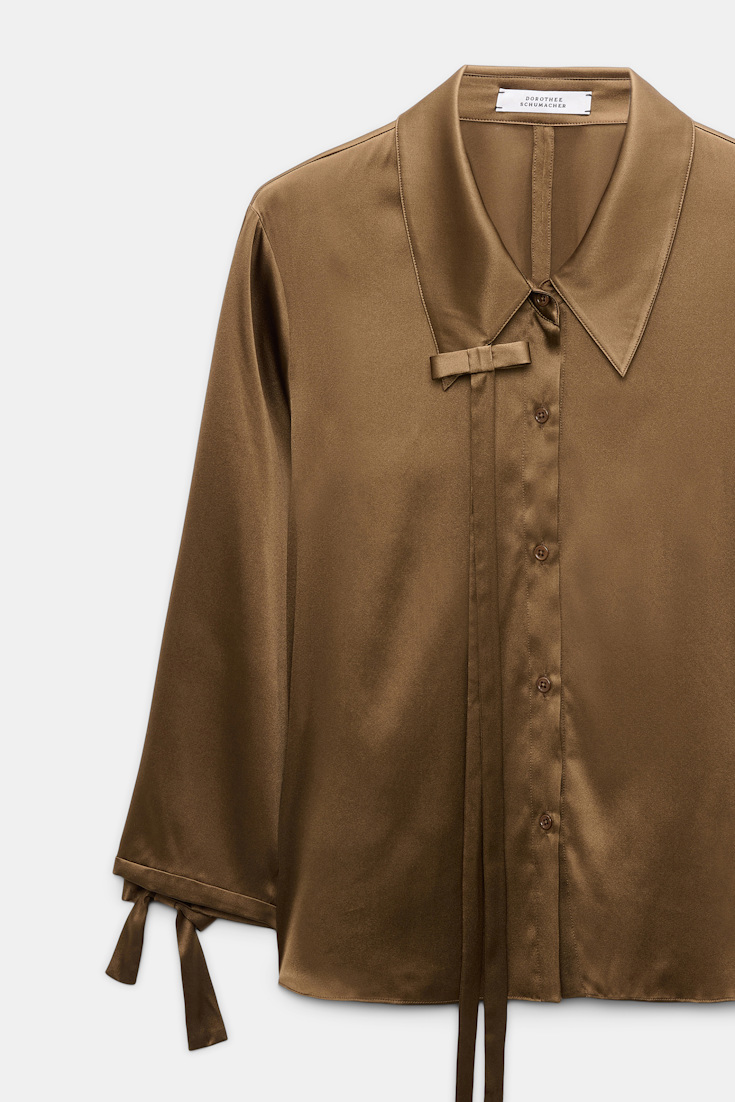 Dorothee Schumacher Slim satin blouse with ties porcini