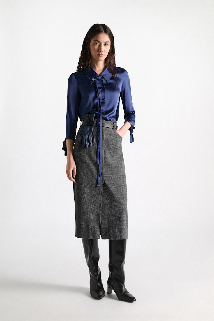 Dorothee Schumacher Slim satin blouse with ties ocean blue