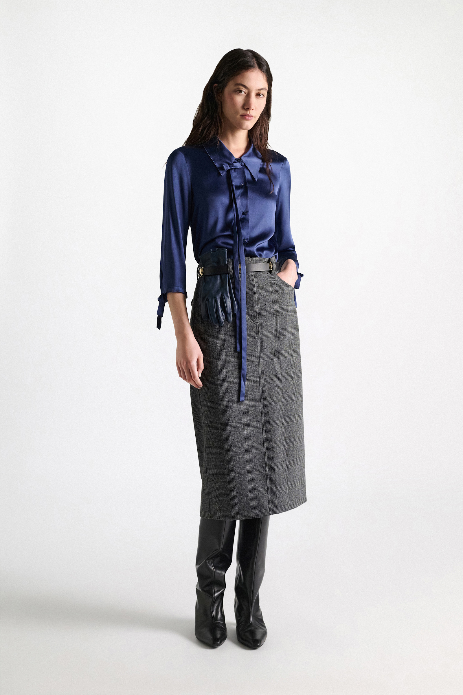 Dorothee Schumacher Slim satin blouse with ties ocean blue