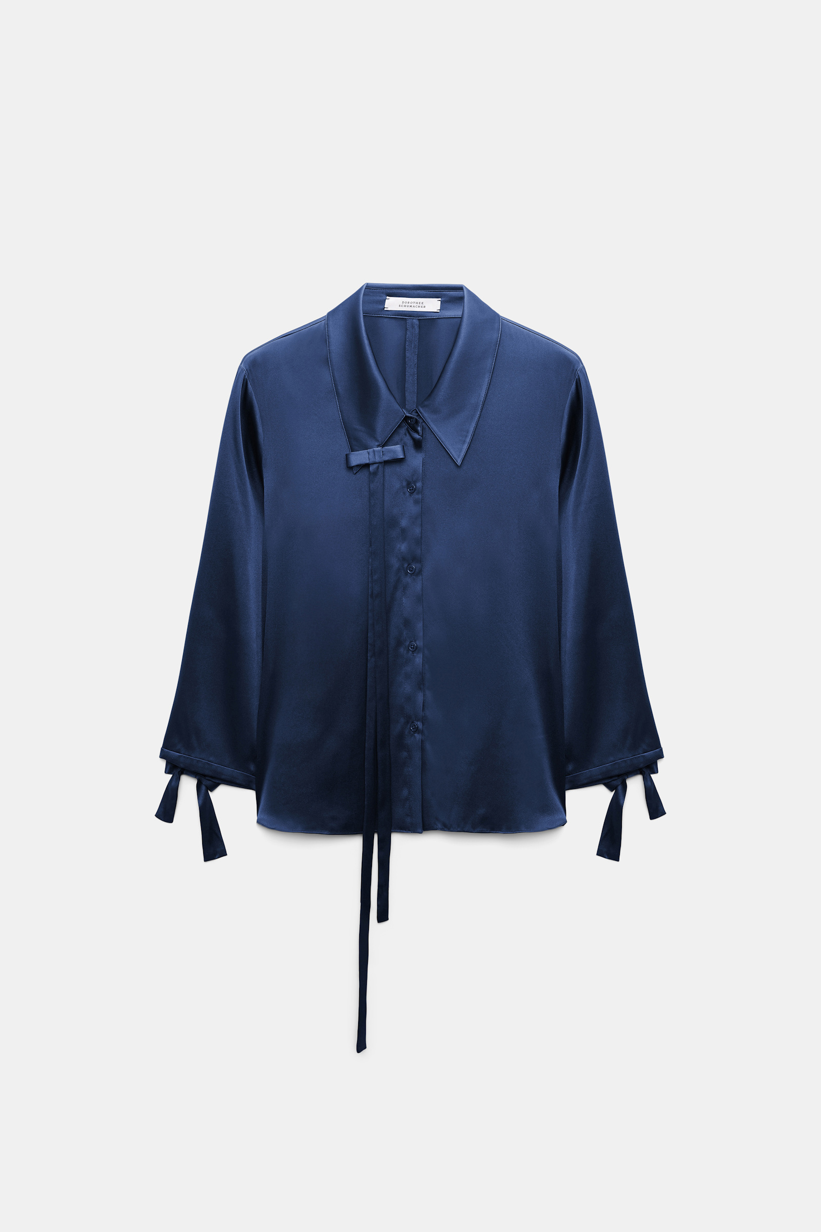 Dorothee Schumacher Slim satin blouse with ties ocean blue