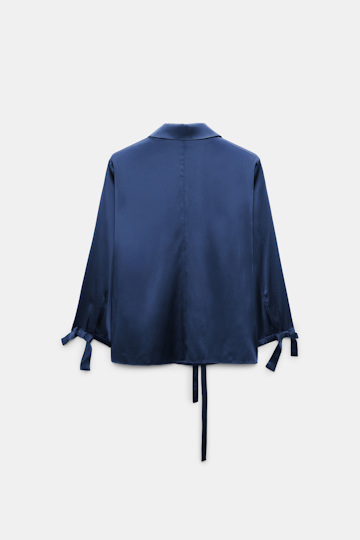 Dorothee Schumacher Slim satin blouse with ties ocean blue