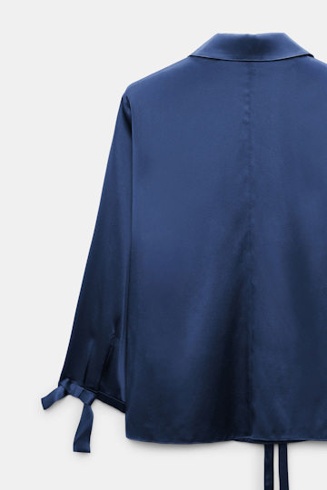 Dorothee Schumacher Slim satin blouse with ties ocean blue