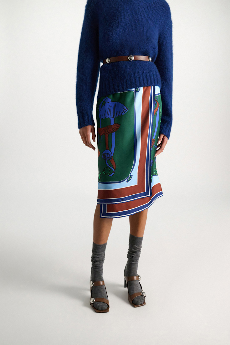 Dorothee Schumacher Printed silk twill wrap skirt colorful ribbon scarf