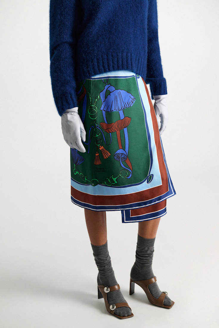 Dorothee Schumacher Printed silk twill wrap skirt colorful ribbon scarf