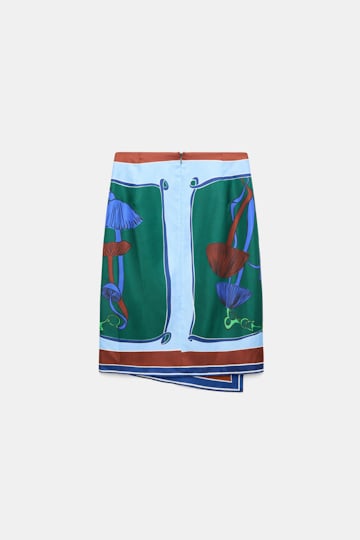 Dorothee Schumacher Pencilskirt in Wickelrock-Optik aus bedrucktem Seidentwill colorful ribbon scarf