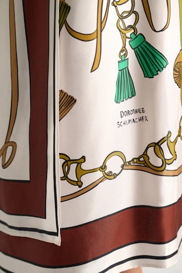 Dorothee Schumacher Pencilskirt in Wickelrock-Optik aus bedrucktem Seidentwill Brown Ribbon scarf