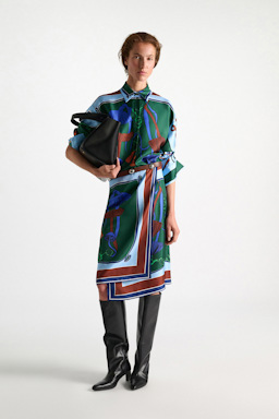 Dorothee Schumacher Oversized printed silk twill blouse colorful ribbon scarf