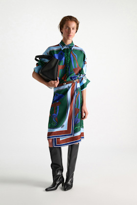 Dorothee Schumacher Oversized printed silk twill blouse colorful ribbon scarf