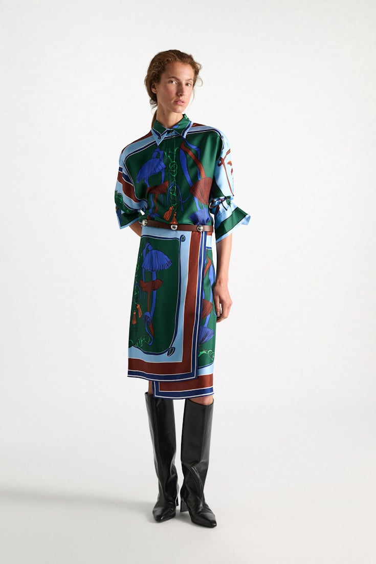 Dorothee Schumacher Oversized printed silk twill blouse colorful ribbon scarf