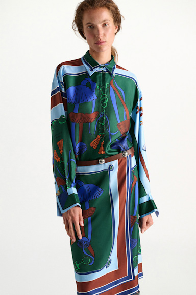 Dorothee Schumacher Oversized printed silk twill blouse colorful ribbon scarf