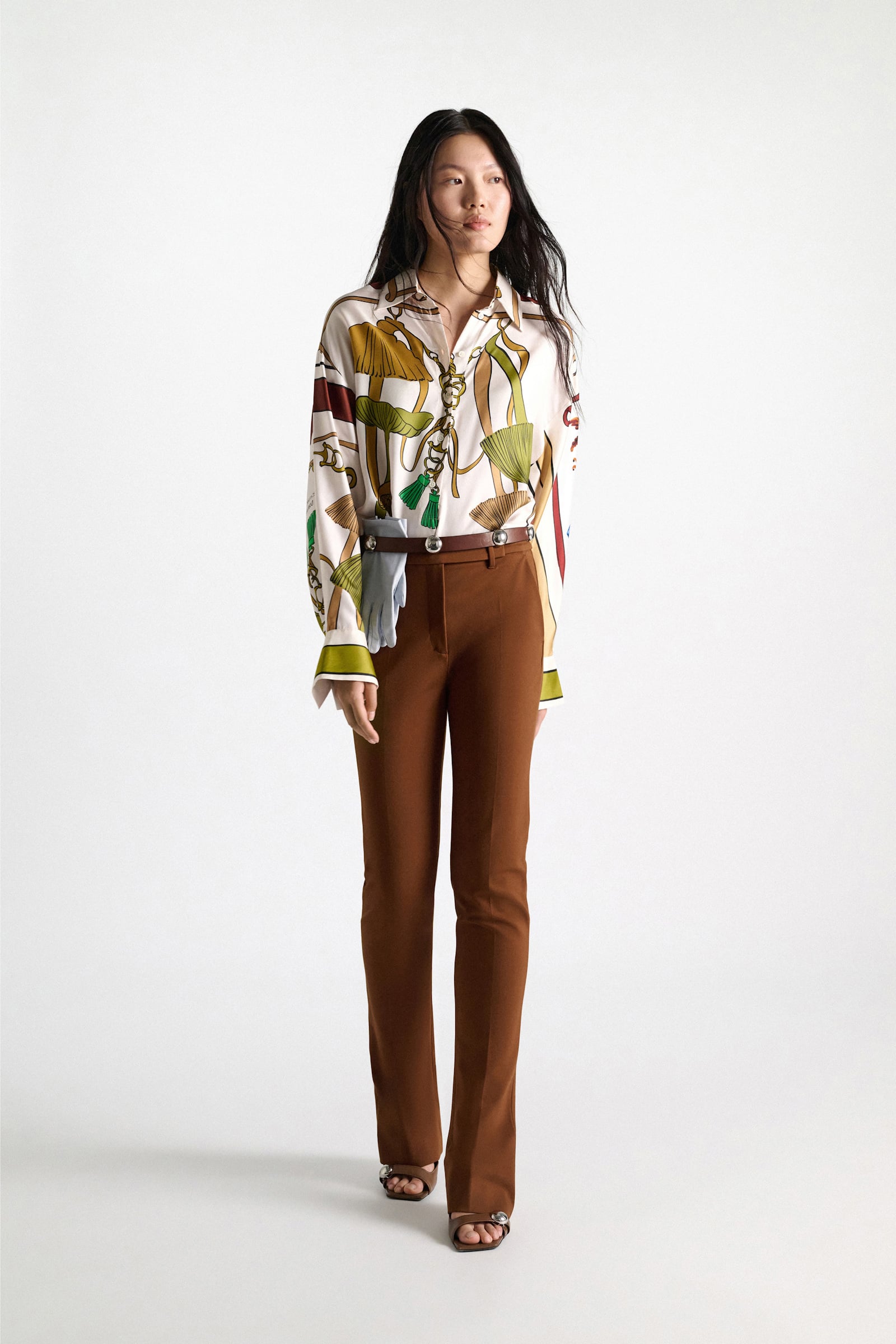 Dorothee Schumacher Oversized Polobluse aus Seidentwill Brown Ribbon scarf