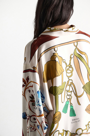 Dorothee Schumacher Oversized printed silk twill blouse Brown Ribbon scarf