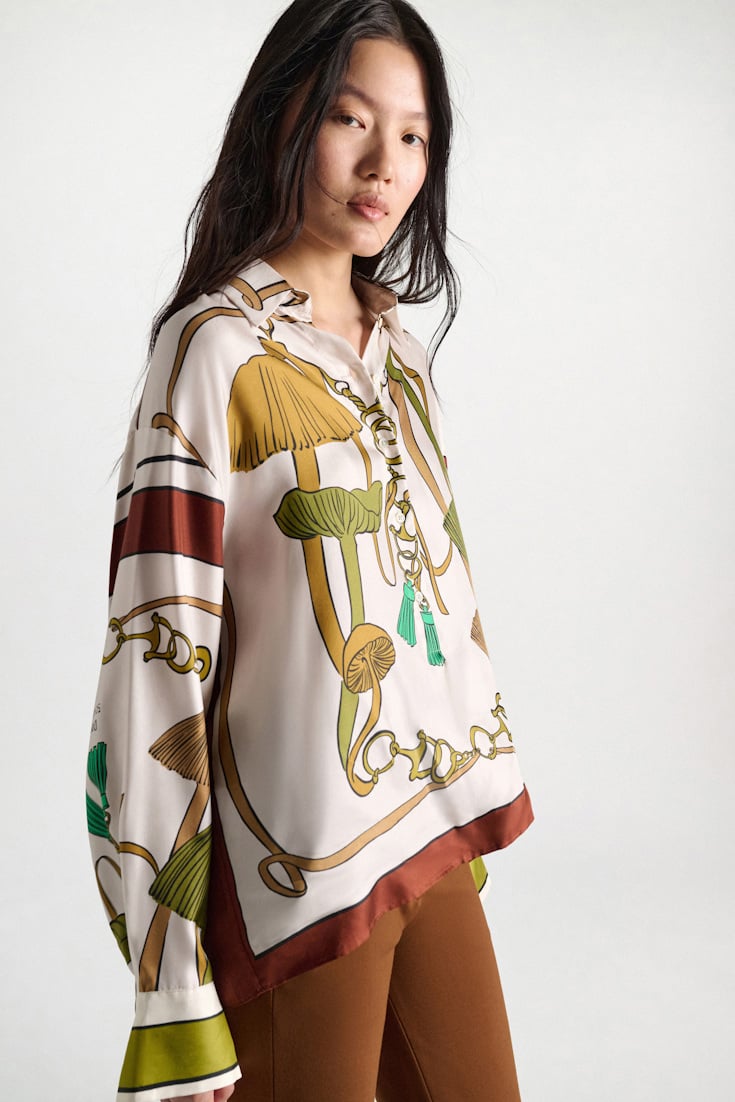 Dorothee Schumacher Oversized Polobluse aus Seidentwill Brown Ribbon scarf