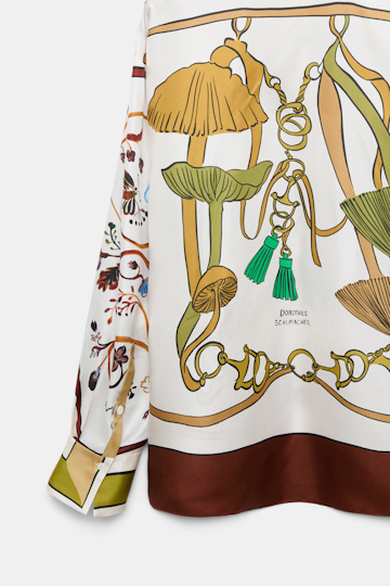 Dorothee Schumacher Oversized printed silk twill blouse Brown Ribbon scarf