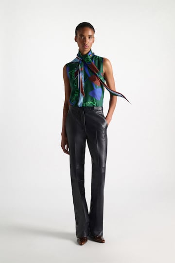 Dorothee Schumacher Sleeveless printed silk twill blouse colorful ribbon scarf